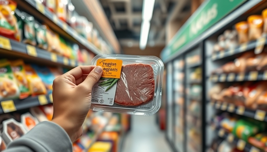 Person exploring ingredients in imitation vegan meat at store.