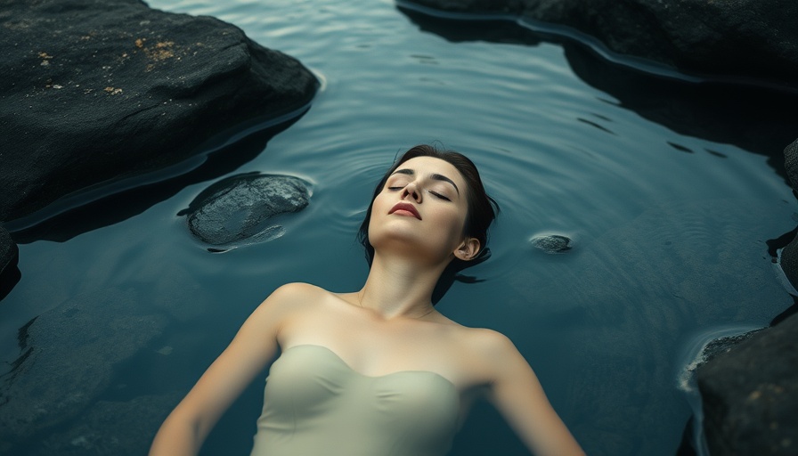 Tranquil woman floating in serene European spa pool.