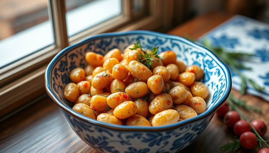 Healthy fall recipes: Spicy vodka butterbeans in floral bowl.