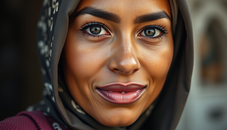 Confident woman with headscarf, expressing determination.