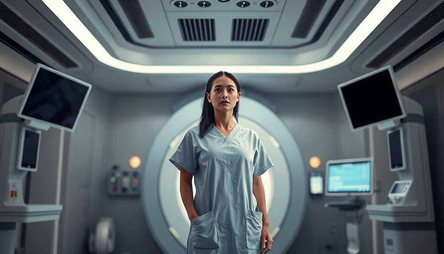 Woman in medical gown for preventative healthcare body scan.