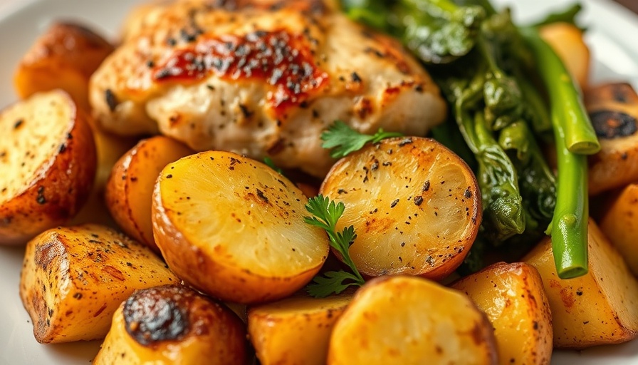 Quick Air Fried Dinners: Crispy roasted potatoes and seasoned chicken.