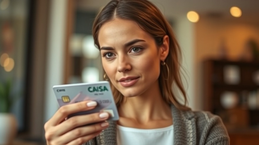 Confident woman analyzing a credit card indoors, exploring health risks of plastics.