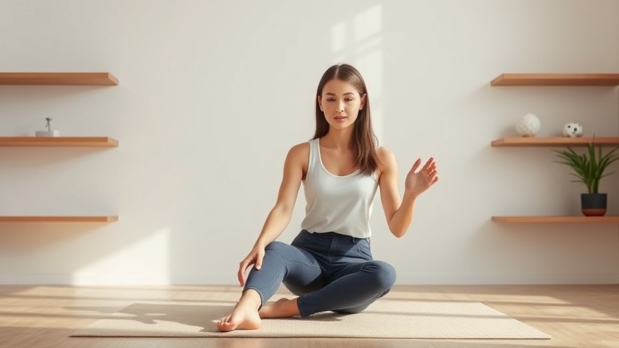 Young woman in a minimalist room demonstrating bunion relief exercises for foot health.