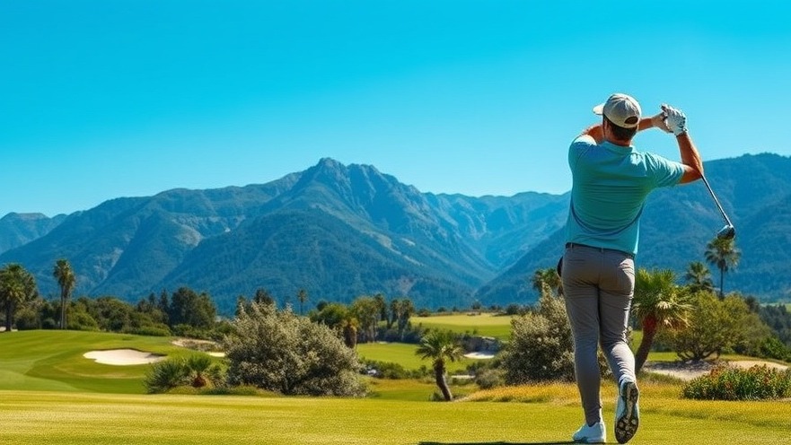 Golfer swinging on a picturesque Troon-managed course, perfect for golf travel and spontaneous getaways.