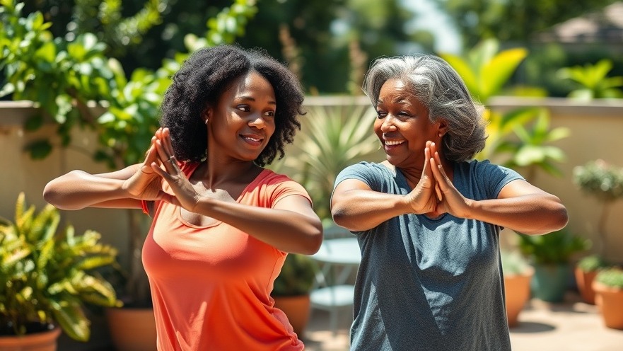 Mother and daughter enjoy family fitness activities on a sunny patio, showcasing parental health engagement.