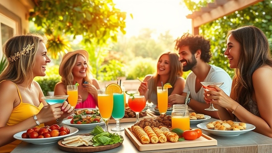 Easy Summer Entertaining with friends enjoying refreshing summer cocktails and snacks.