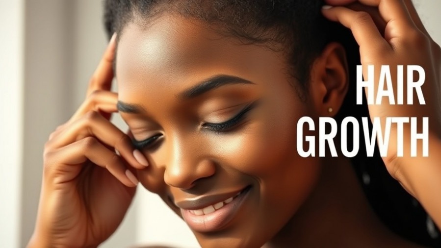 Confident Black woman massaging serum for healthy hair growth and scalp nutrition.
