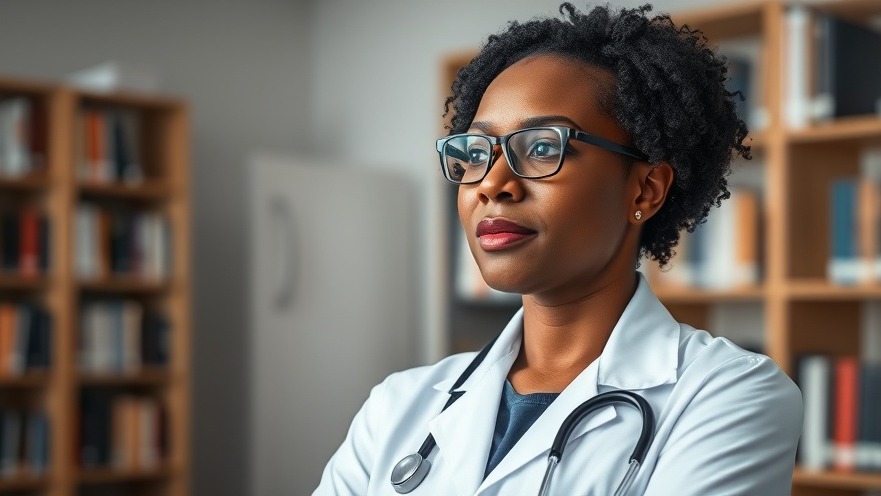 Black woman in a white coat discussing healthcare at local events.