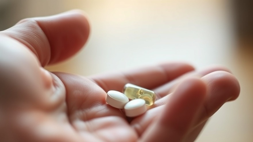 Close-up of a hand holding an iodine supplement tablet for thyroid health.
