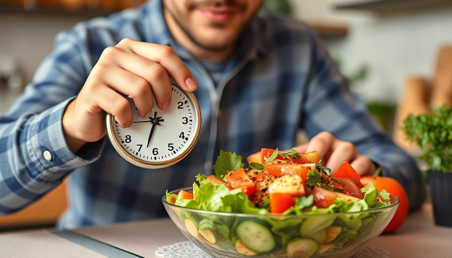 Person checking time while eating salad - concept of meal timing.