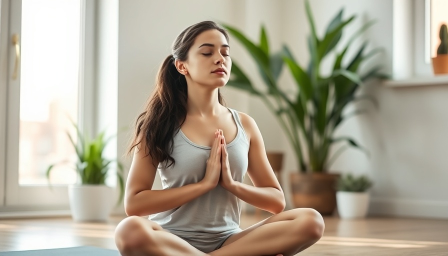 Serene woman practicing slow breathing on a yoga mat.