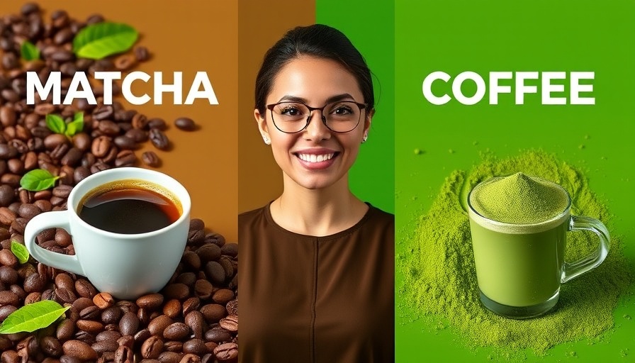 Graphic comparing coffee and matcha for health benefits.