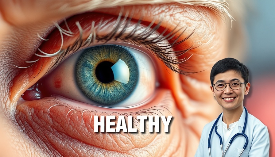Superfoods for healthy eyes: close-up of elderly eye and smiling doctor.