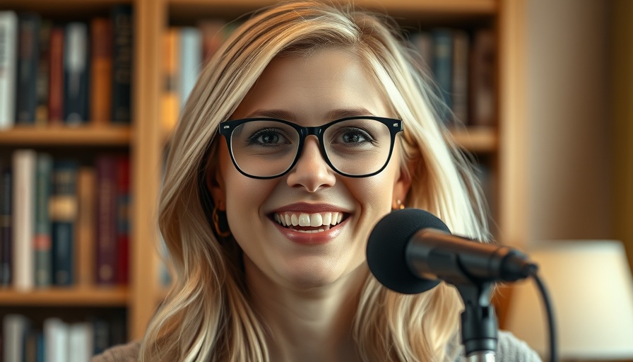 Smiling woman with glasses and microphone, discussing benefits of regular sauna use.