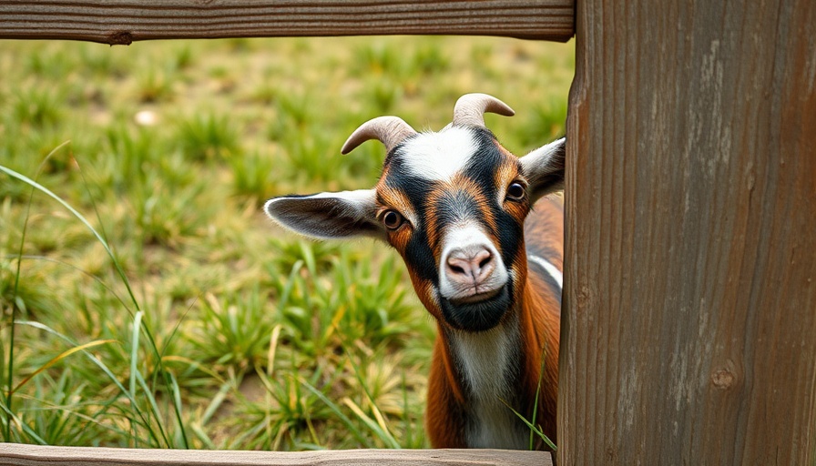 Regular Fence Checks: Young goat peeking through a wooden fence.