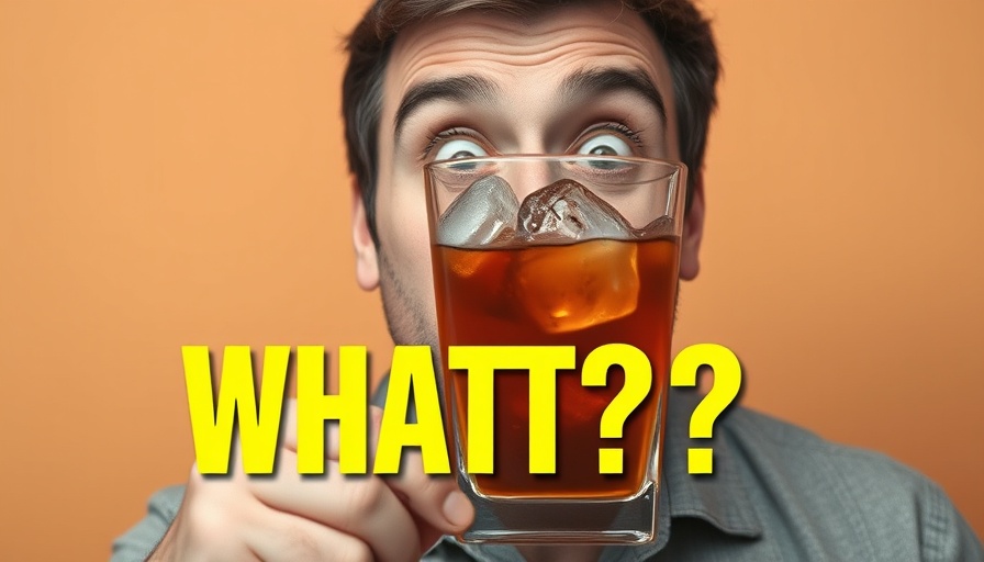 Surprised man with a drink, shocked expression in a photorealistic image.