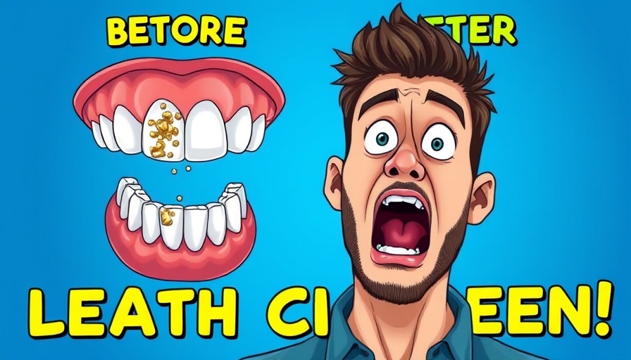 Graphic showing best remedy for dental plaque and tartar with surprised man.
