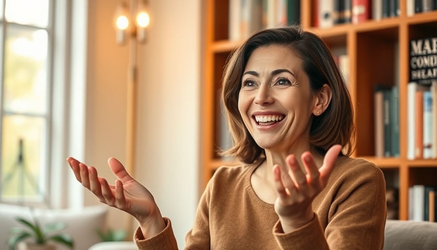 Woman discusses broadband light therapy for youthful skin.