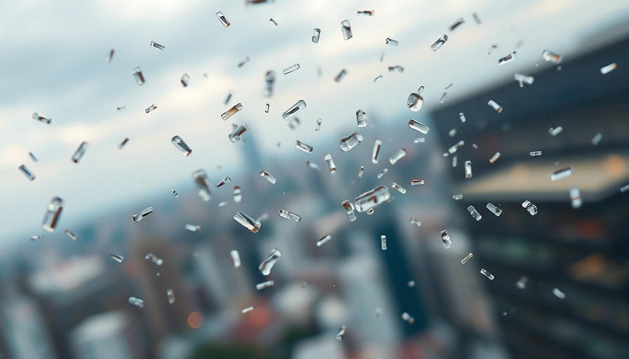Microscopic view of colorful microplastics in the air.