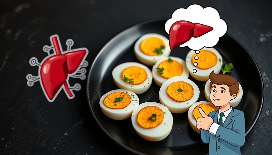 Plate of eggs next to human liver illustration for best food to remove fat from the liver.
