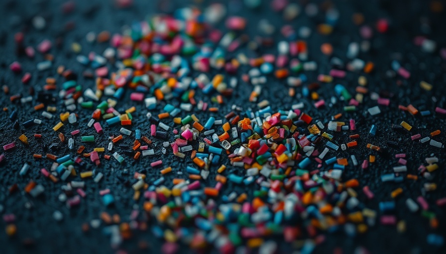 Colorful microplastics pollution on dark surface.
