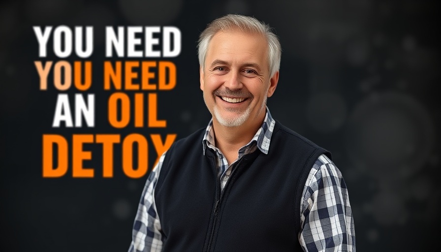 Man with text overlay discussing oil detox in studio setting.