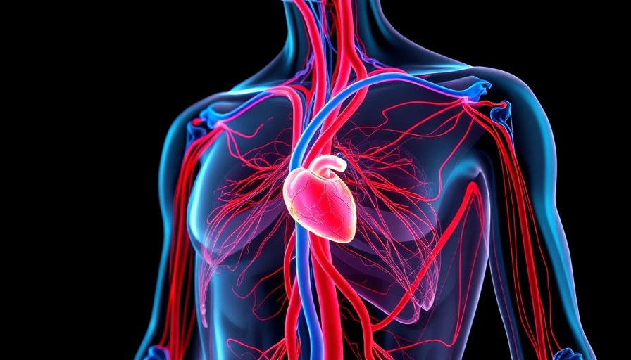 Illustration of human cardiovascular system with arteries and veins.