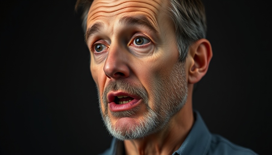Middle-aged man discussing collagen deficiency risks, studio setting.