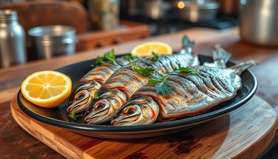 Grilled sardines with herbs and lemon showcasing health benefits.