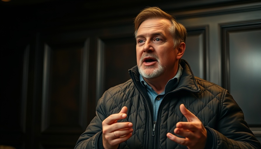 Middle-aged man speaking about natural deodorants health necessity indoors.