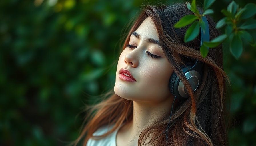 Young woman experiencing the healing power of music, eyes closed in relaxation.