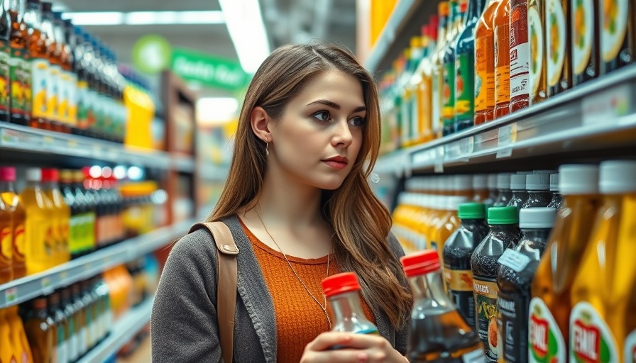 Young woman selecting seed oil in supermarket aisle, questioning 'Are seed oils bad for you?'