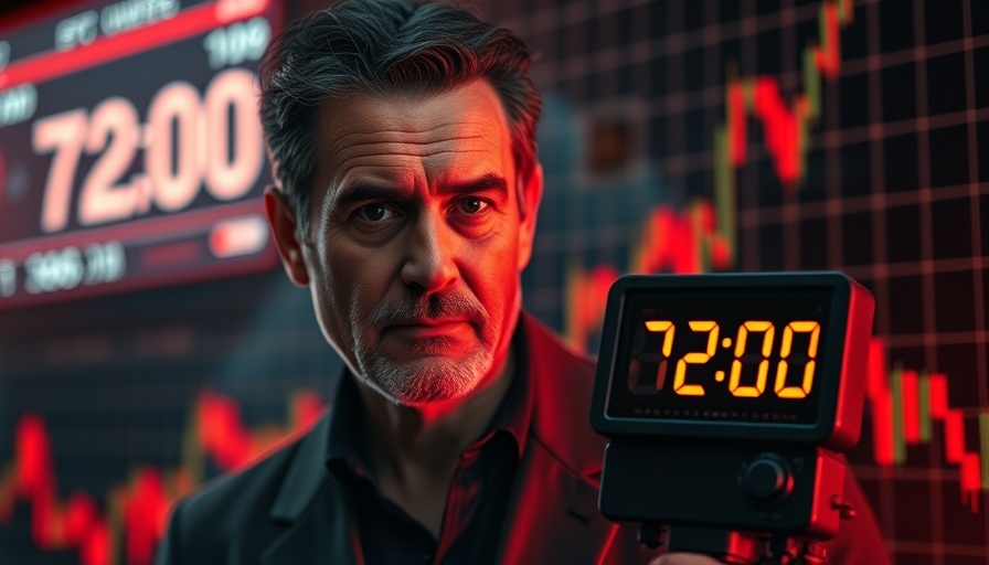 Focused man with stopwatch and digital graph, highlighting fasting benefits.