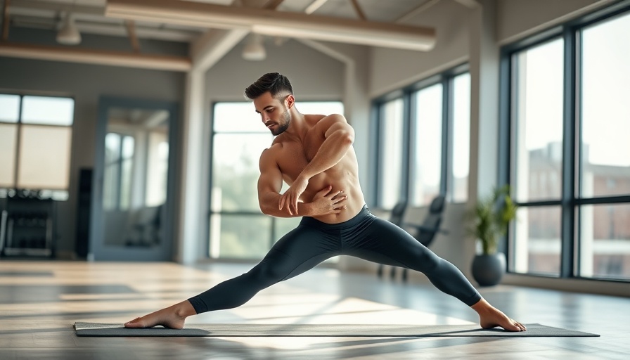 Man performing hip mobility exercises on yoga mat in bright room.