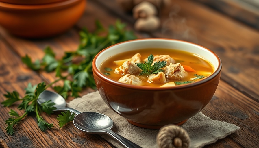 Comforting chicken soup, a perfect food to eat when sick.