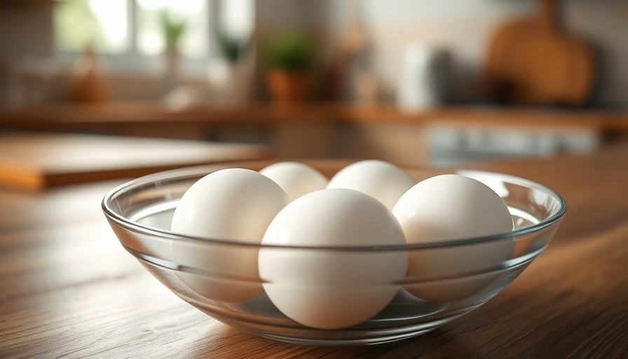 Fresh egg whites in a bowl on a wooden countertop.
