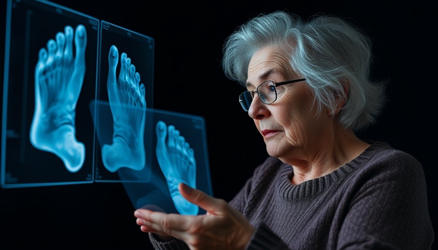 Elderly woman's toes predict health issues with x-ray images.