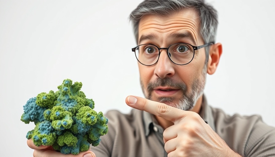Curious man pointing at mold close-up, asking about mold consumption.