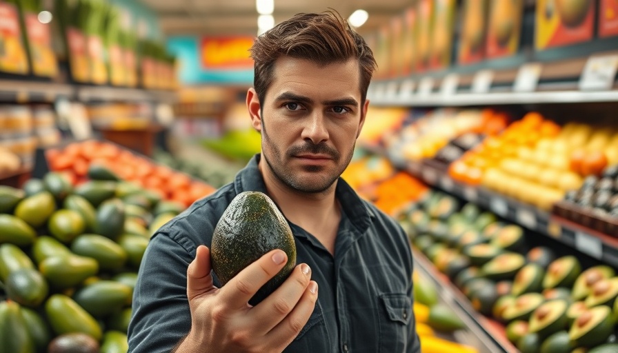 Serious person in store holding avocado, The Ugly Truth About Avocados.