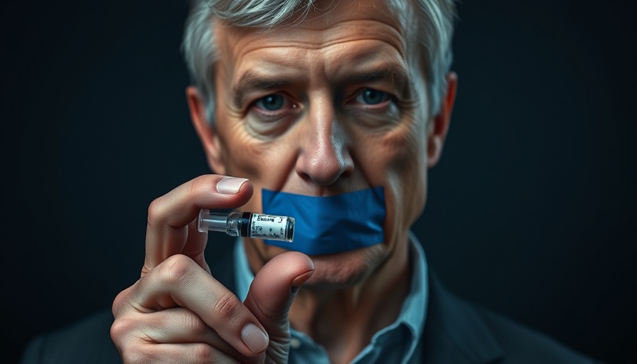 Truth about vaccines: man holds vial with taped mouth.