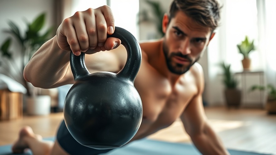 Fit individual lifting kettlebell focuses on health struggles and wellness trends.