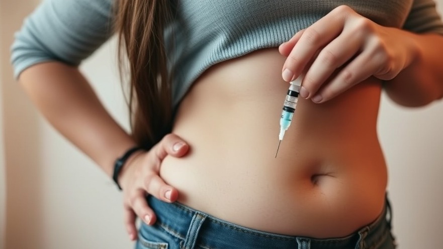 Overweight woman injecting GLP-1 for weight loss, promoting a health lifestyle.