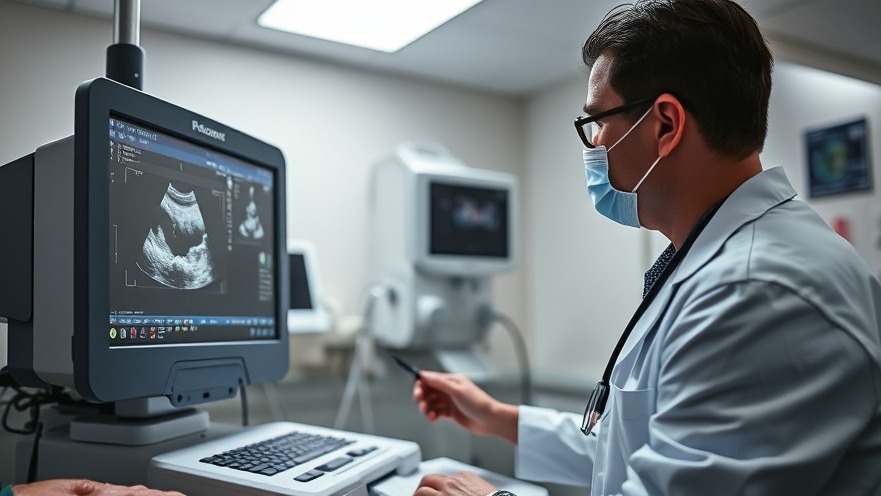 Doctor providing emergency medical care with ultrasound machine in bright ER.