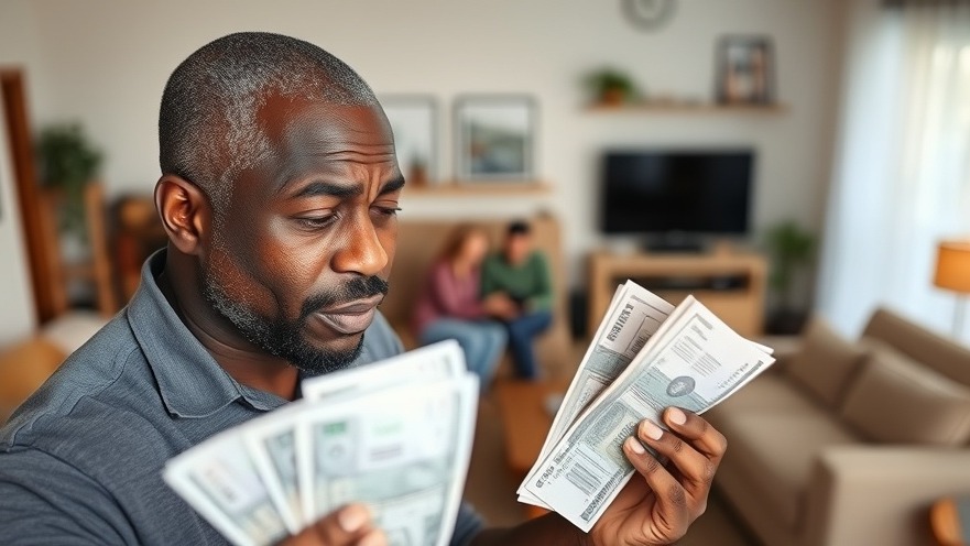 Black middle-aged man shows distress over rising health costs and tariffs impact.