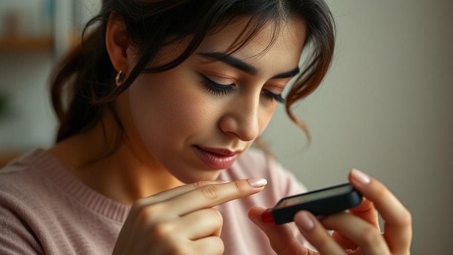 Hispanic woman testing blood sugar, highlighting GLP-1 agonist for type 2 diabetes management.