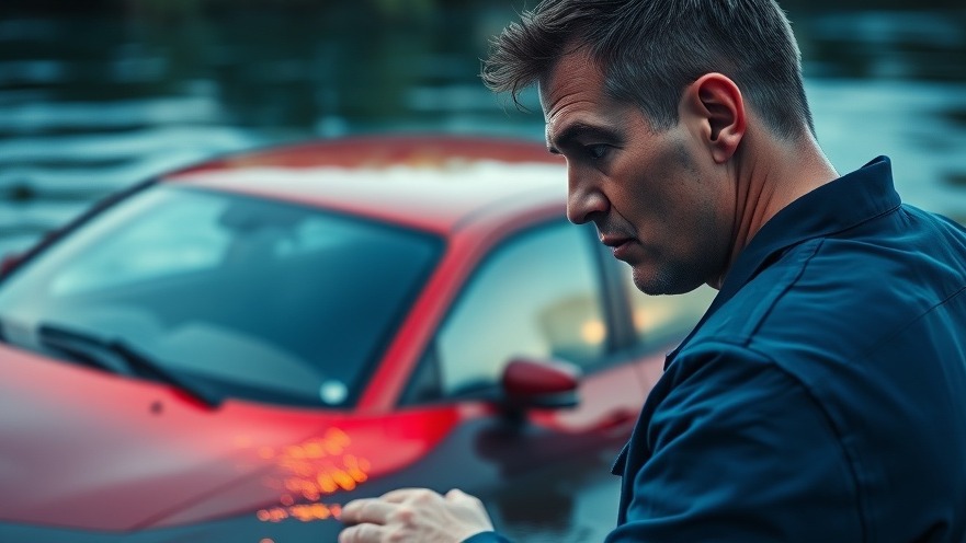 First responders assess a submerged car in a cinematic emergency scenario.