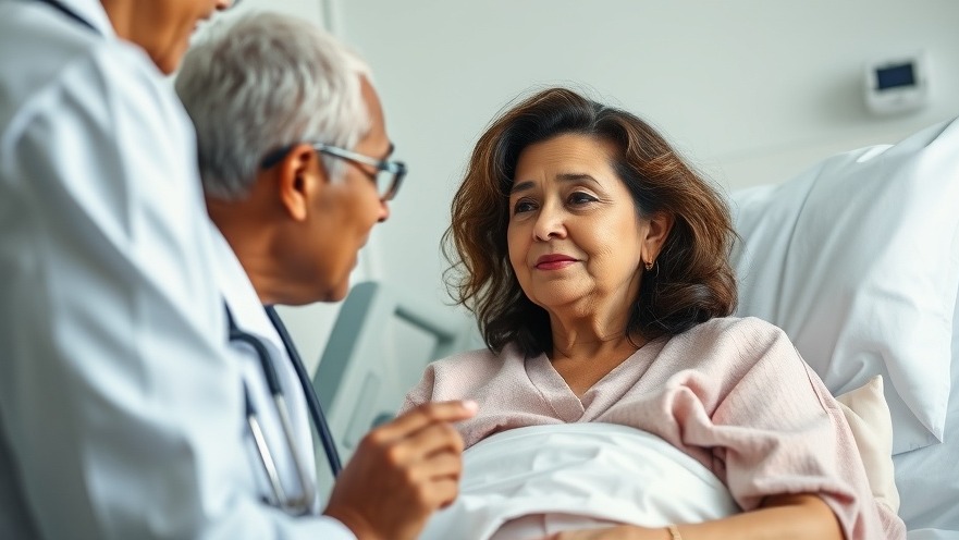 Hispanic senior woman discussing health and wellness with a doctor in a bright hospital room.