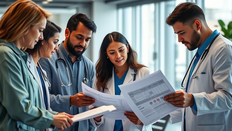 Healthcare professionals analyzing fitness trends and wellness research in a modern office.