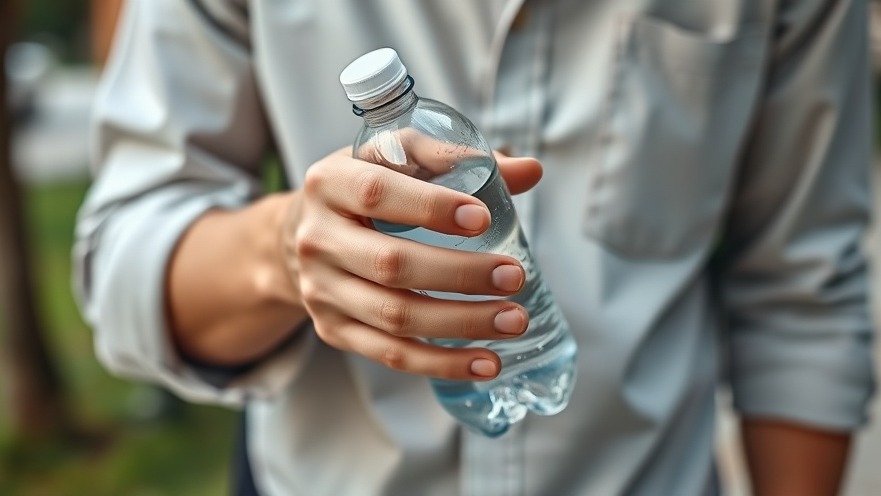 Close-up of hands with water bottle, showcasing travel health tips for hydration.